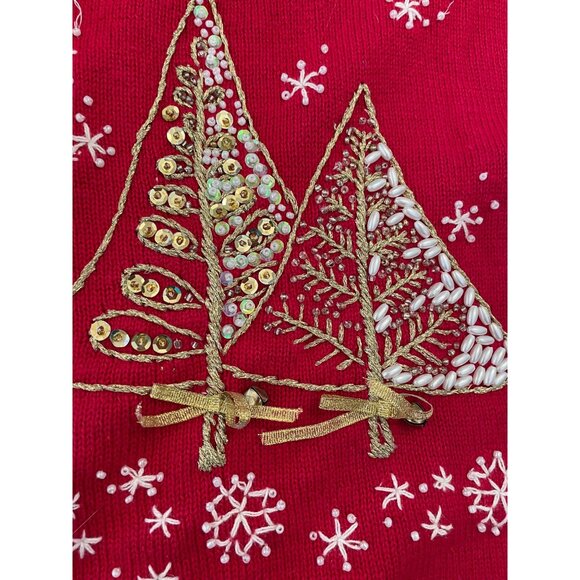Quacker Factory Women's Christmas Sweater Vest 2X Red Beaded Sequin Trees - Picture 5 of 7